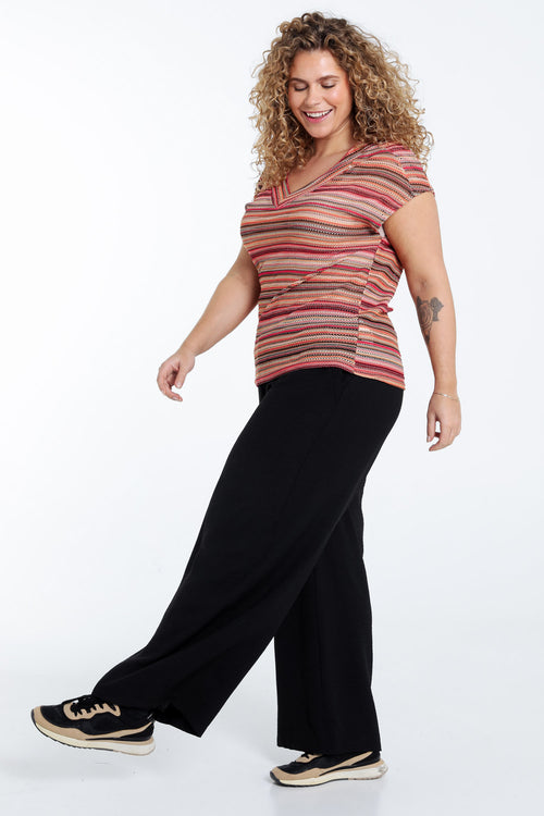 Gestreept kanten T-shirt-Paprika-8