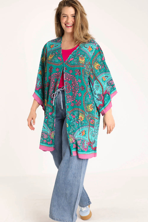 EXCLU SHEEGO - Kimono en viscose imprimé cachemire-Paprika-7