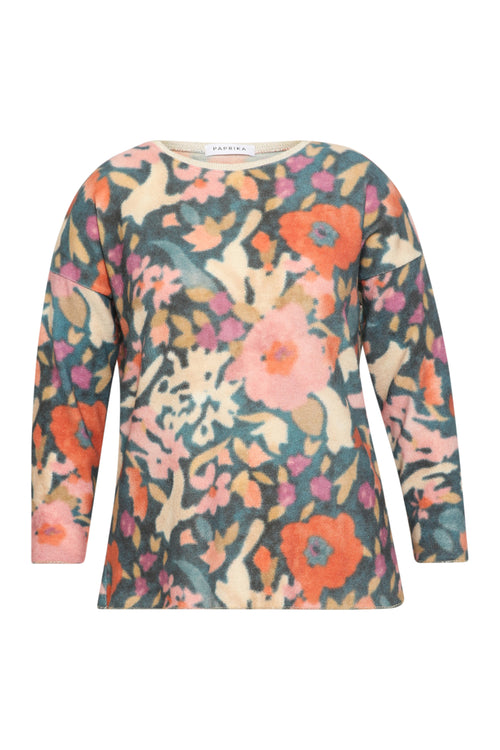 T-shirt van warme stof met bloemenprint-Paprika-8