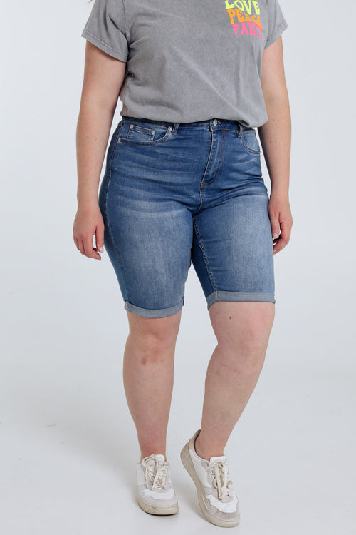 Effen slim bermuda met 5 zakken-Paprika-1