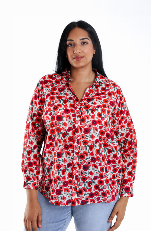 Blouse van katoen met klaproosprint-Paprika-1