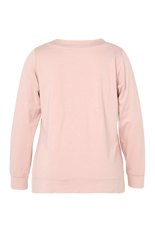 Effen fleecetrui in viscose met zakken en strass-Paprika-11