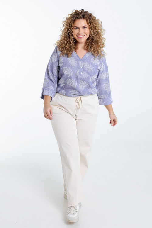 Tweekleurige blouse met bladdetail-Paprika-7