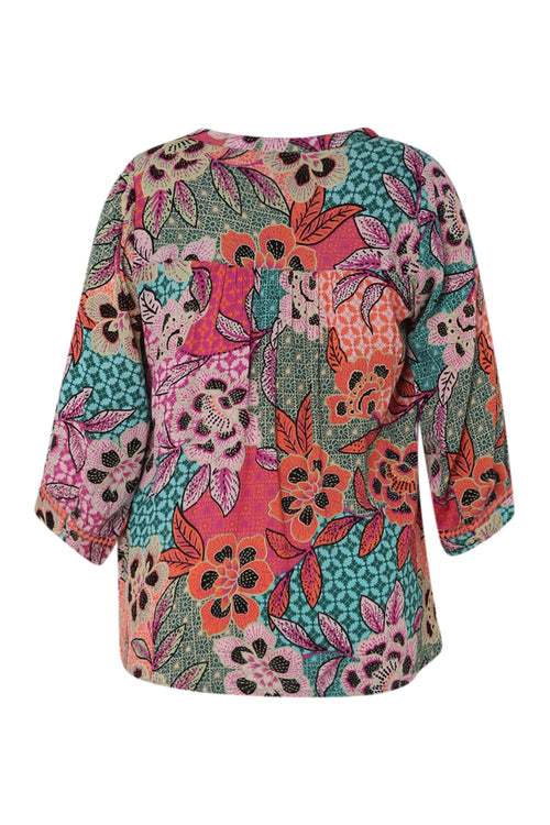 Bloes van viscose met bloemenprint-Paprika-11