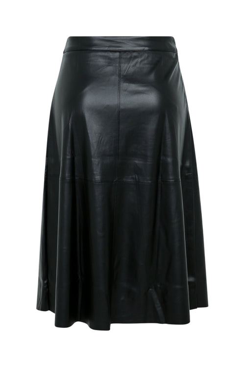 Jupe mi-longue unie en faux cuir-Paprika-11