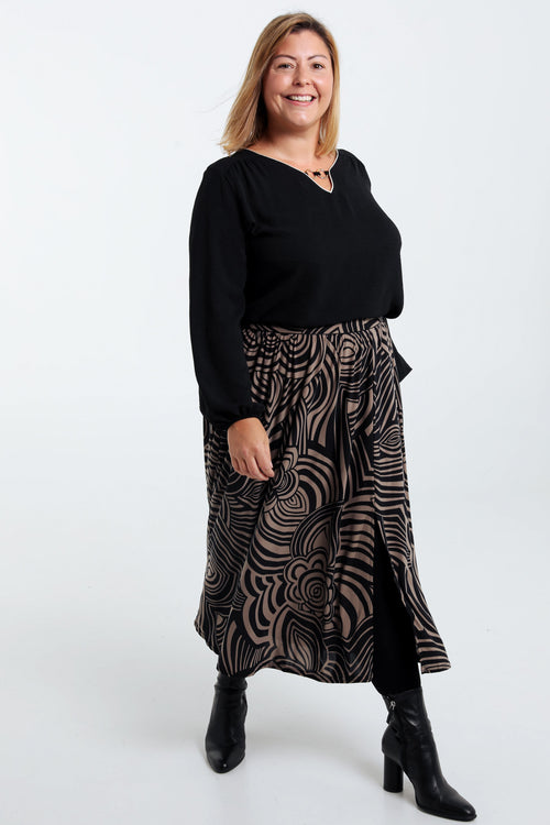 Halflange rok met grafisch motief en split-Paprika-6