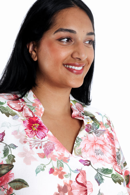 Blouse van bedrukt viscose met bloemenprint-Paprika-3