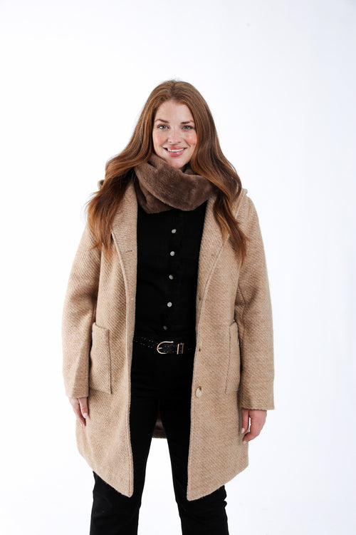 Manteau en laine uni avec capuche-Paprika-9