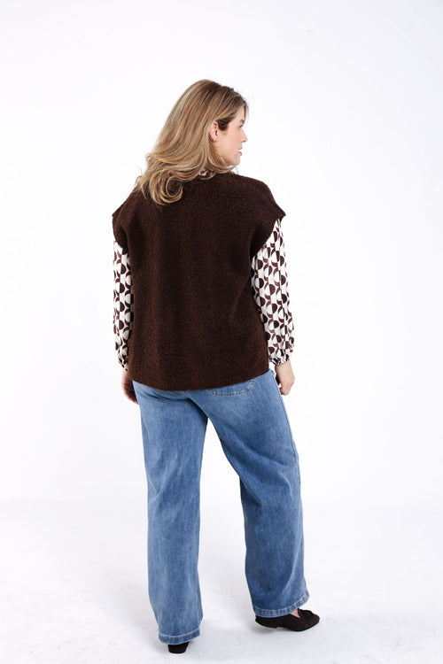 Mouwloos gilet van effen boucle-stof-Paprika-1