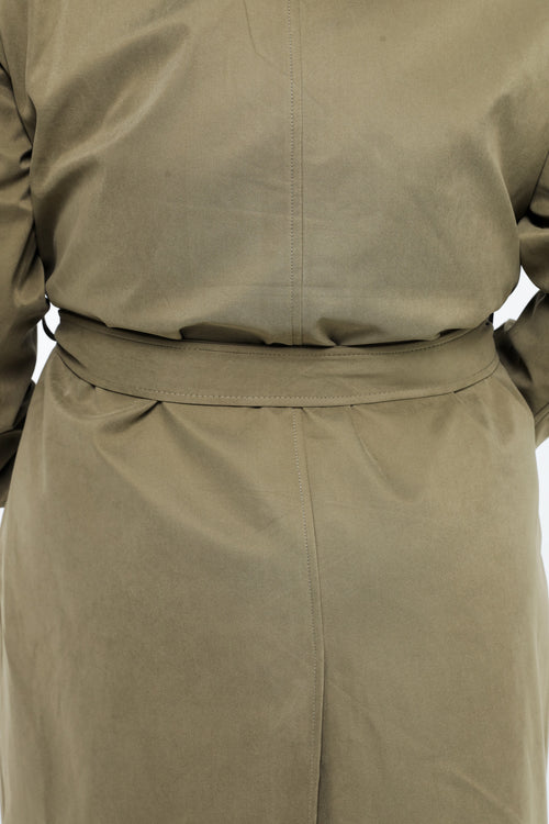 Halflange, effen trenchcoat met rits, kap en strikriem-Paprika-6