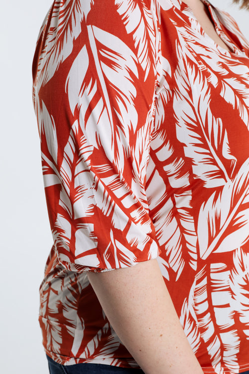  T-shirt met bladprint-Paprika-5