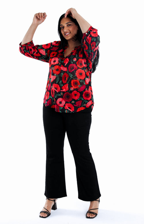 Blouse van katoen met klaproosprint-Paprika-7