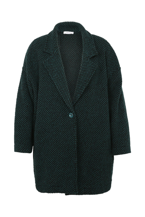 Korte, effen jas in gespikkelde stof met wol-Paprika-10