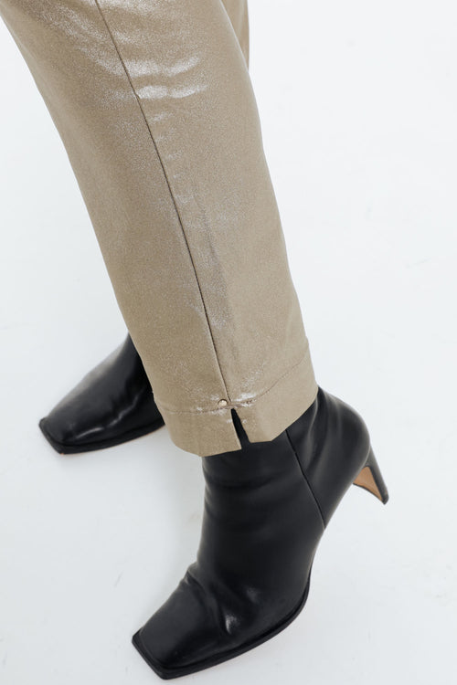 Effen slim 7/8-broek in viscose met metallic coating-Paprika-4