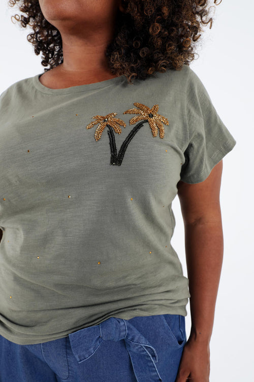 T-shirt van katoen met palmbomen in pailletten-Paprika-3