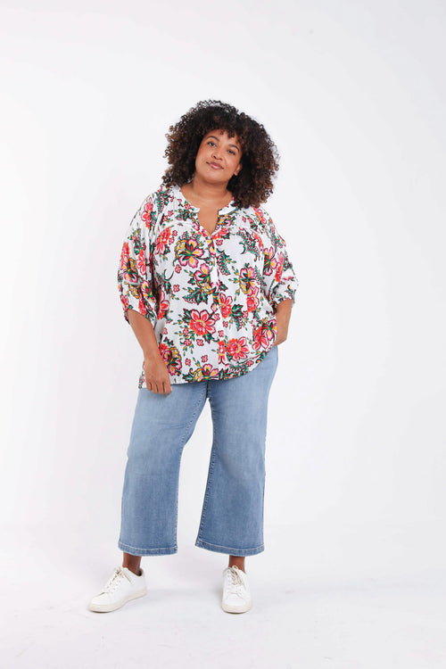 Blouse en viscose imprimé fleuri-Paprika-7