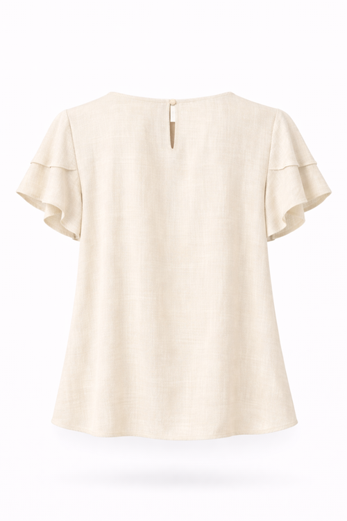 Effen blouse van viscose en linnen-Paprika-11