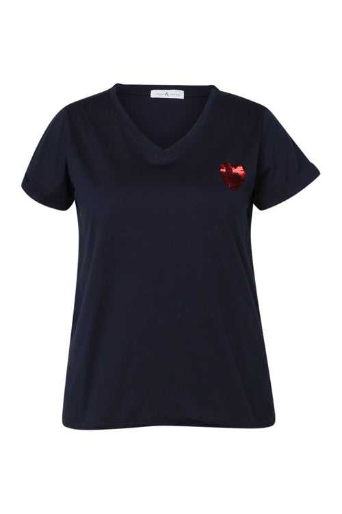 Effen katoenen T-shirt met hart van pailletten-Paprika-10