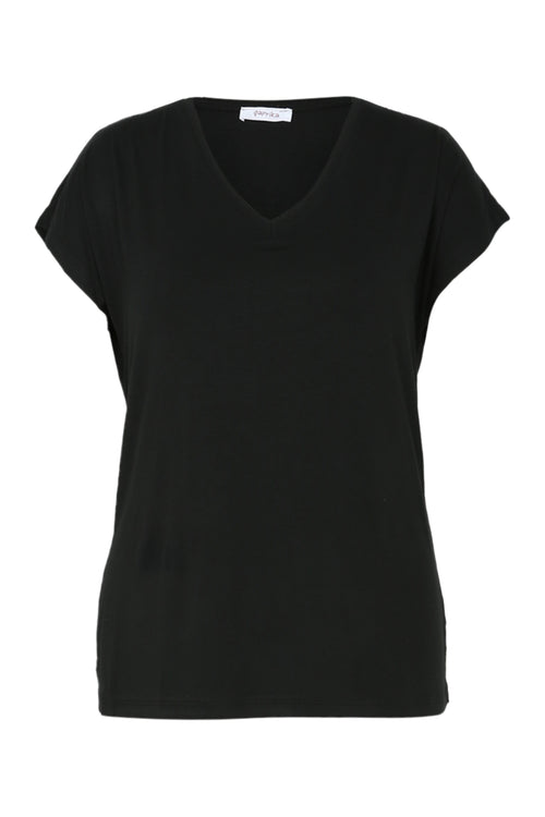 Effen T-shirt in viscose-Paprika-10