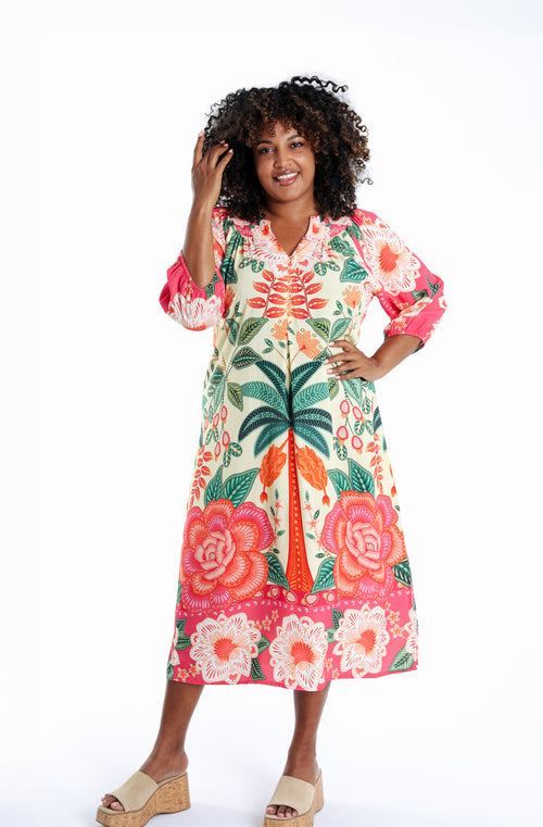 Jurk van viscose met tropische print-Paprika-2