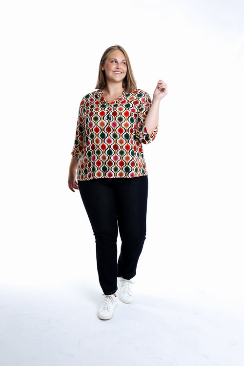 Blouse van bedrukt viscose met grafisch dessin-Paprika-6