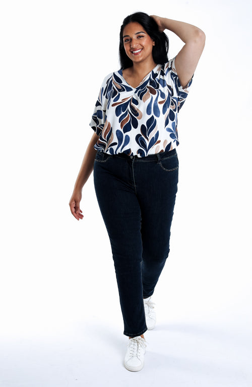 Blouse van viscose met bladprint-Paprika-6