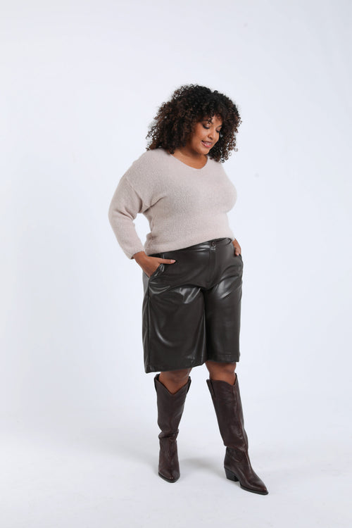 Effen leren bermuda-Paprika-7