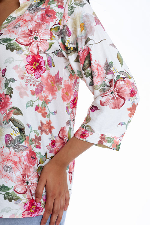 Blouse van bedrukt viscose met bloemenprint-Paprika-4