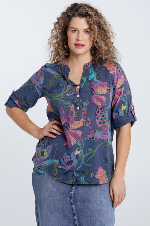Blouse van katoenen mousseline met bloemenprint-Paprika-2