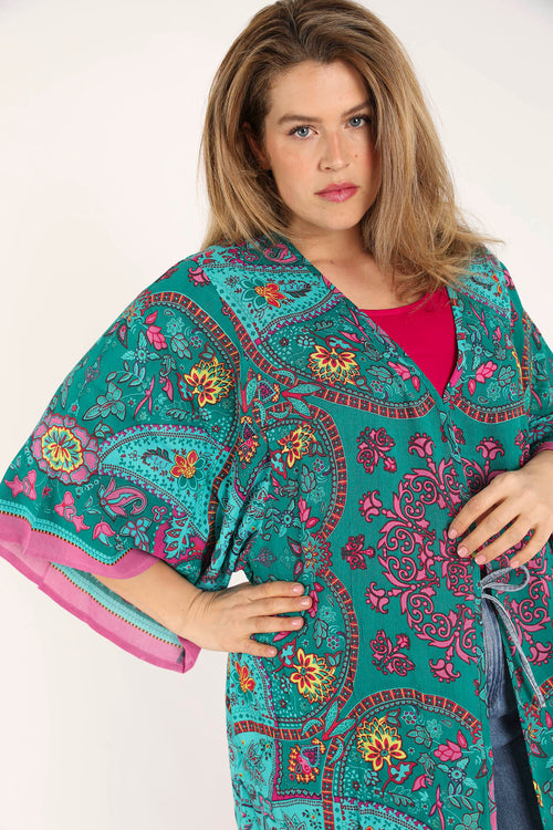 EXCLU SHEEGO - Kimono en viscose imprimé cachemire-Paprika-6