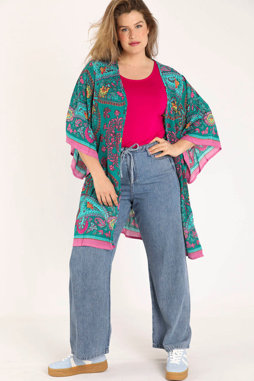EXCLU SHEEGO - Kimono en viscose imprimé cachemire-Paprika-8