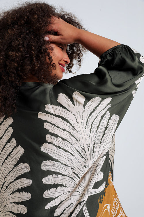 Blouse van viscose met palmprint-Paprika-3