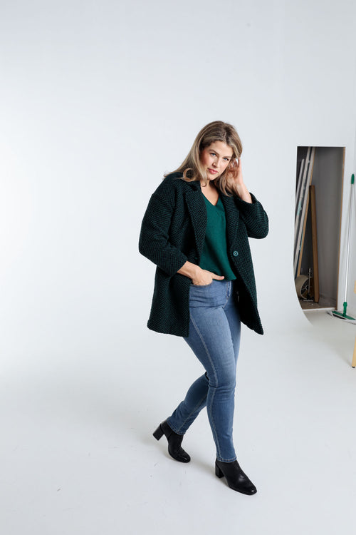 Korte, effen jas in gespikkelde stof met wol-Paprika-8