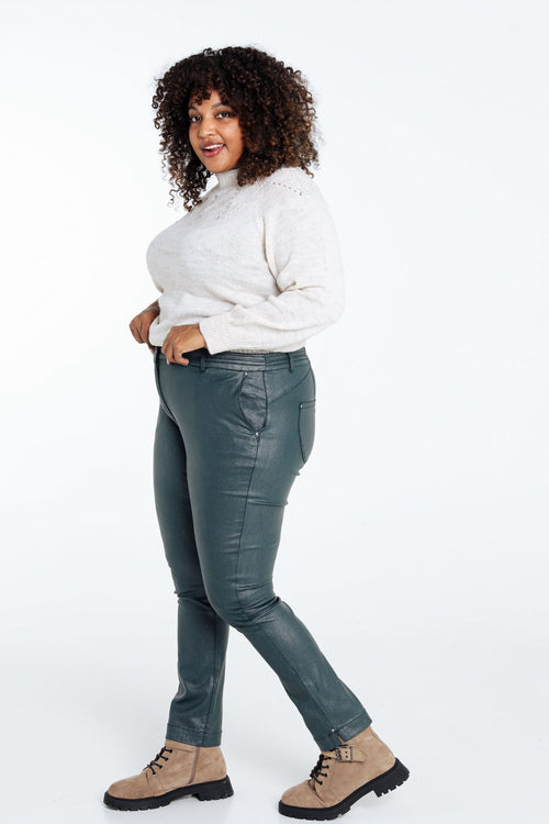 Effen slim 7/8-broek in viscose met metallic coating-Paprika-9