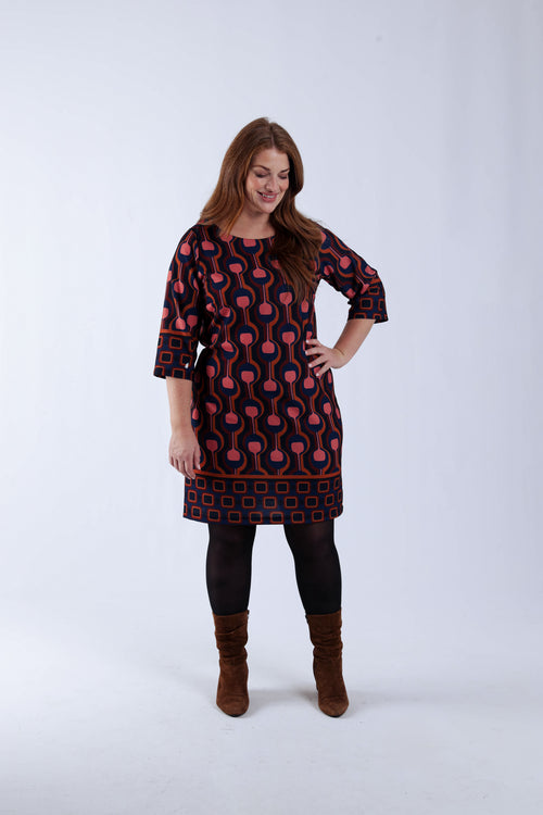 Jurk met grafische print en nauwsluitend model-Paprika-5
