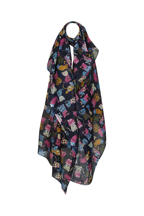 Katoenen sjaal met kattenprint-Paprika-1