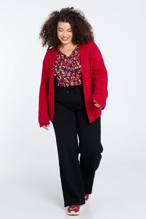 Effen, open cardigan in zacht mohair-Paprika-7