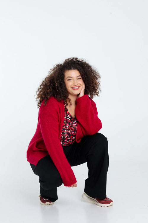 Effen, open cardigan in zacht mohair-Paprika-8