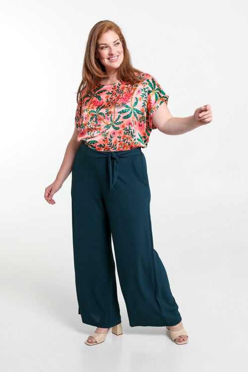 Losse, effen broek met geknoopte riem-Paprika-6