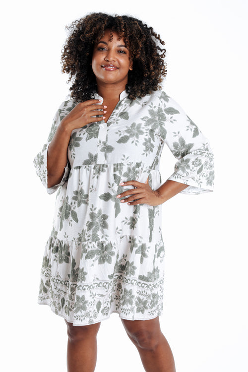 Korte jurk van viscose met bloemenprint-Paprika-1