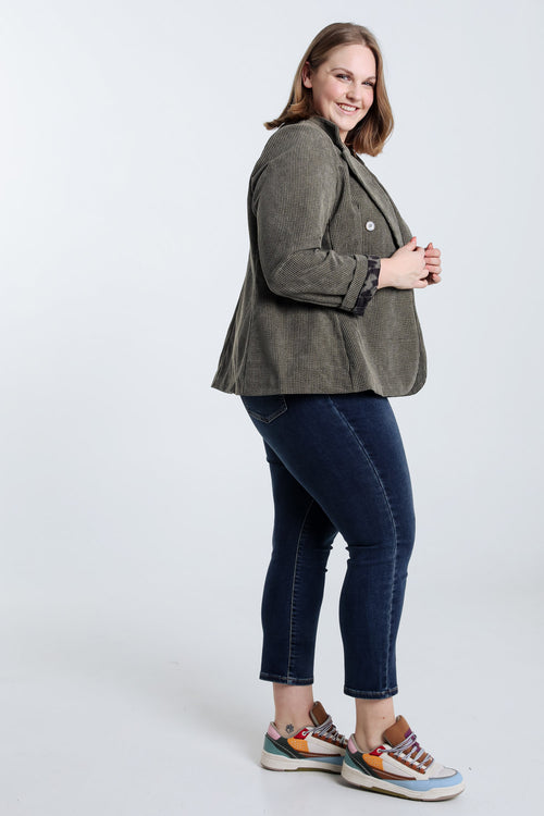 Korte, effen blazer in fluweel met voering in dierenhuidmotief-Paprika-8