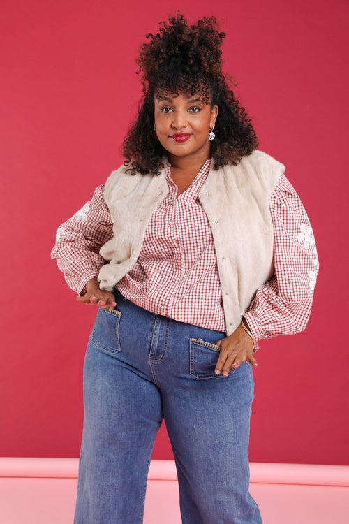 Overhemd van bedrukte katoen in vichy-patroon-Paprika-1