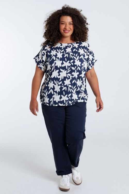 Bloes van bicolore bloemenprint viscose-Paprika-9