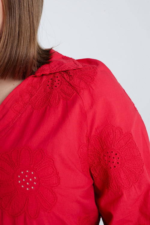 Effen katoenen blouse met geborduurde bloemen-Paprika-3