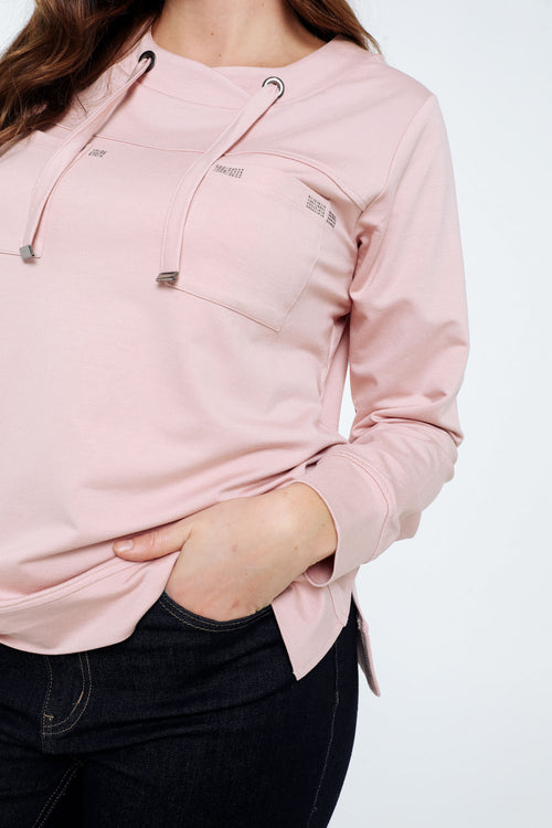 Effen fleecetrui in viscose met zakken en strass-Paprika-6