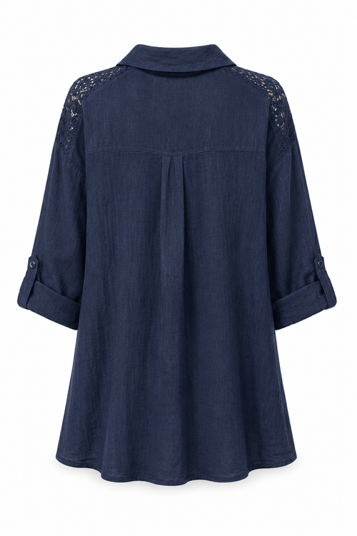 Effen linnen blouse met kant-Paprika-3