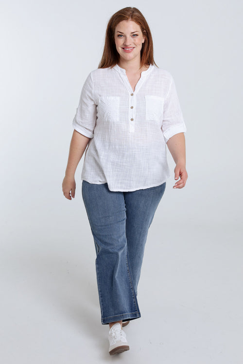 Blouse van effen katoen gaas-Paprika-7