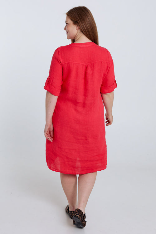 Effen linnen tuniek jurk-Paprika-2