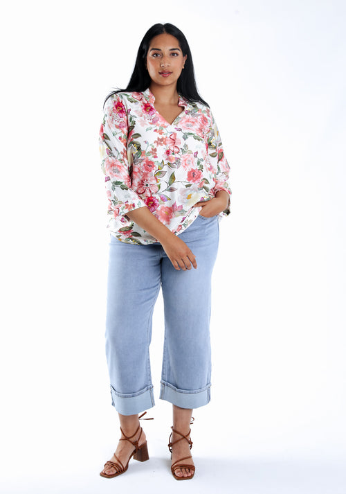 Blouse van bedrukt viscose met bloemenprint-Paprika-6