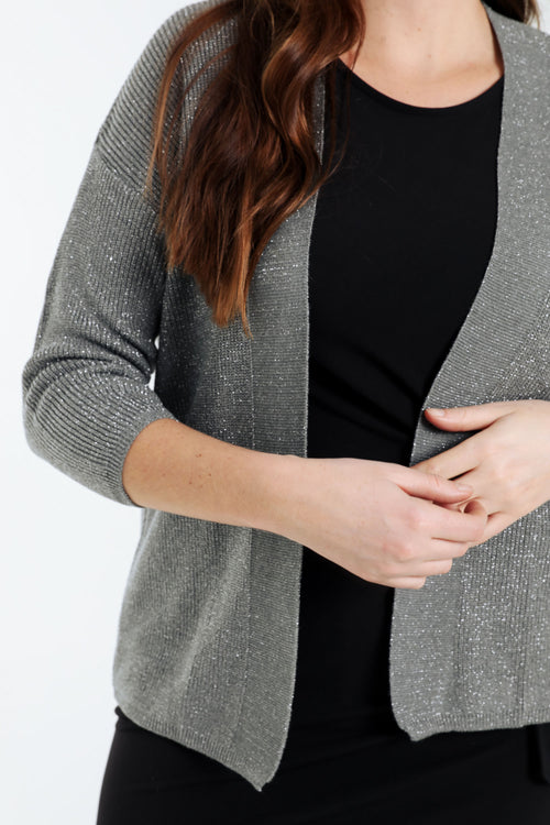 Korte, effen cardigan in viscose met lurex-Paprika-4